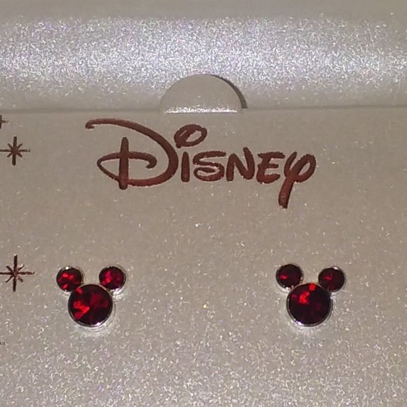 DISNEY MICKEY MOUSE RUBY RED CRYSTAL JULY BIRTHSTONE STUD EARRINGS**NEW! - Picture 2 of 6